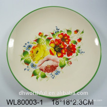Flower and birds decal ceramic round plate